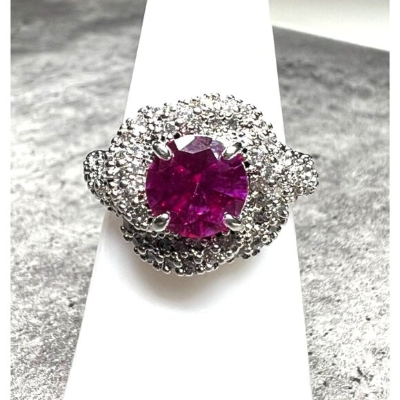 Ring Bomb Party Ring, hot pink stone silver color band, size 7 - Picture 1 of 9